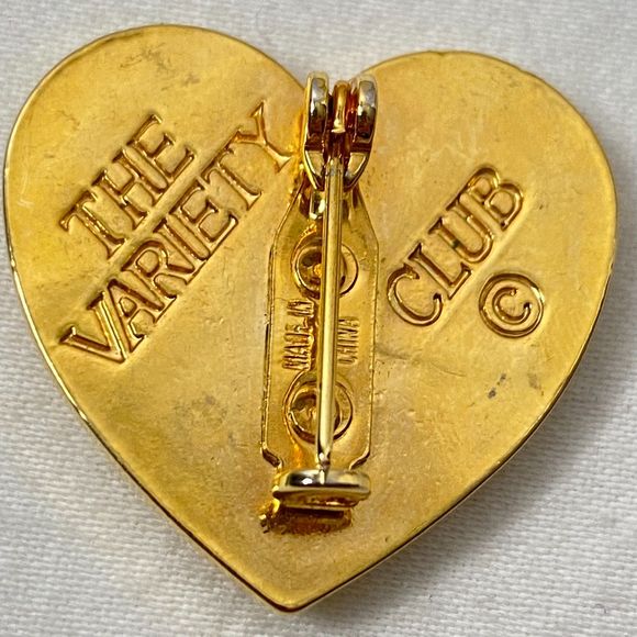 The Variety Club Brooch Gold Tone Heart Shape Dove Heart Engraving - Picture 4 of 7